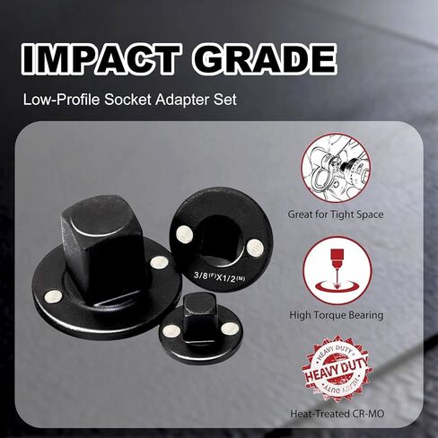 3PCS Low Profile Impact Socket Adapter Set, CR-MO Steel Heavy Duty Short Converters for Tight Spaces, Includes 3/4" to 1/2", 1/2" to 3/8", 3/8" to 1/4" in Saudi Arabia