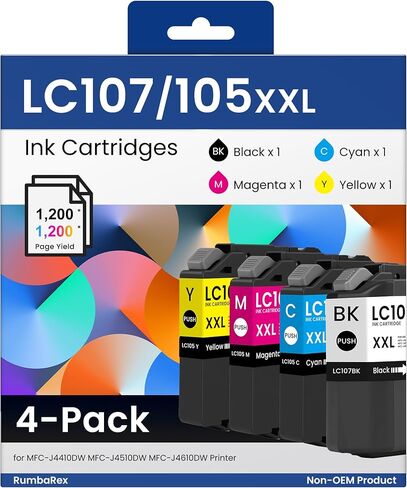LC107 LC105 XXL Ink Cartridges High-Yield LC107BK LC105C LC105Y LC105M Replacement for Brother LC107 LC105 LC105CL Ink for MFC-J4310DW MFC-J4410DW MFC-J4510DW MFC-J4610DW MFC-J4710DW Printer Ink 4PKS in Saudi Arabia