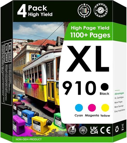 910XL Black and 910 (Cyan, Magenta, Yellow) 4 cartridges Works with Officejet Pro 8100/8600/251/276. in Kuwait