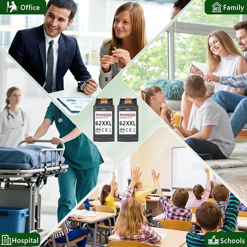 خراطيش حبر 62XXL بديلة للحبر 62، 62xl خراطيش الحبر الأسود المتوافقة مع Envy 5540 7640 5640 5660 7644 7645 7643 OfficeJet 5740 8040 5745 (2 أسود) in Kuwait