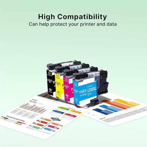Wiseta LC501 Ink Cartridges Replacement for Brother LC501 XL Ink Cartridges High Yield MFC-J1360DW Ink Cartridge for Brother Work Smart MFC-J1360DW MFC-J1410DW MFC-J1260W, 4 Pack in Kuwait