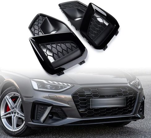 Astra Depot متوافق مع Audi A4 Sline S4 2020 2021 2022 2023 2024 زوج غطاء خفيف للضباب شبكات مصابيح الضباب زوج شبكة شواء يسار ويمين (شبكة سوداء غير لامعة + حافة سوداء لامعة) in Saudi Arabia