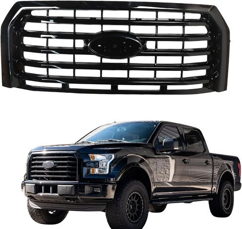 Gloss Black Horizontal Front Mesh Bumper Upper Grille Grill Fit For 2015 2016 2017 Ford F150,Replacement Front Engine Heat Dissipation Mesh Grille Grill Covers Plastic in Kuwait