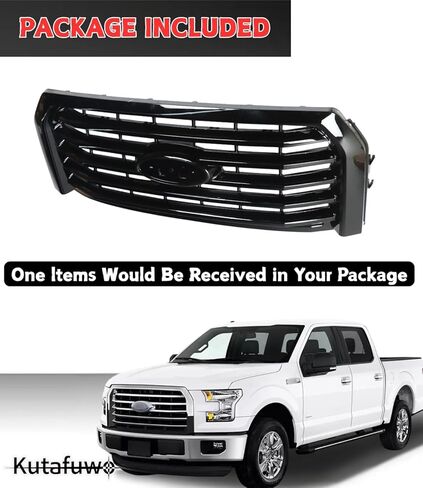 Gloss Black Horizontal Front Mesh Bumper Upper Grille Grill Fit For 2015 2016 2017 Ford F150,Replacement Front Engine Heat Dissipation Mesh Grille Grill Covers Plastic in Kuwait