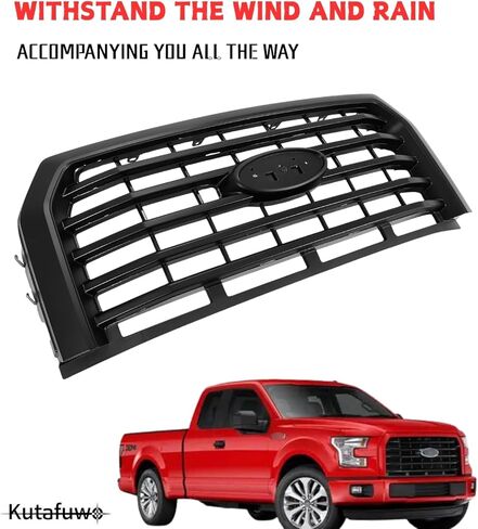 Gloss Black Horizontal Front Mesh Bumper Upper Grille Grill Fit For 2015 2016 2017 Ford F150,Replacement Front Engine Heat Dissipation Mesh Grille Grill Covers Plastic in Kuwait