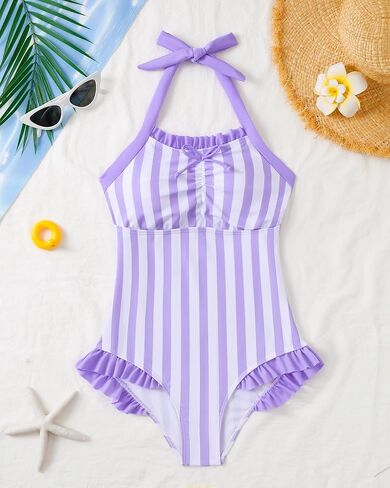 Mioglrie Girls Swimsuit One Piece Bathing Suits Summer Kids Swimsuits Beach Crossback Neckband Girls' Swimwear 7-14Y in Saudi Arabia