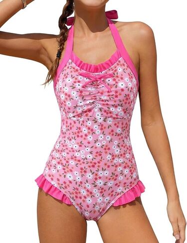 Mioglrie Girls Swimsuit One Piece Bathing Suits Summer Kids Swimsuits Beach Crossback Neckband Girls' Swimwear 7-14Y in Saudi Arabia