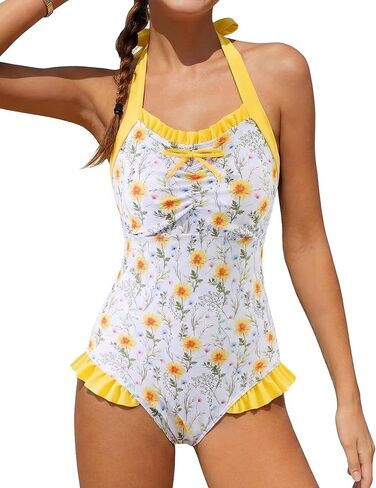 Mioglrie Girls Swimsuit One Piece Bathing Suits Summer Kids Swimsuits Beach Crossback Neckband Girls' Swimwear 7-14Y in Saudi Arabia