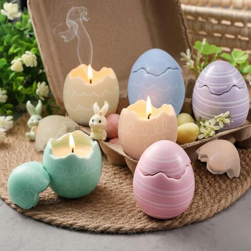 Sumind 6 Pcs Easter Egg Shaped Scented Candles Pastel Vanilla Scented Easter Burning Candles with Lids Gifts Decorations for Women Spring Holiday Birthday Home Party Decor in Saudi Arabia