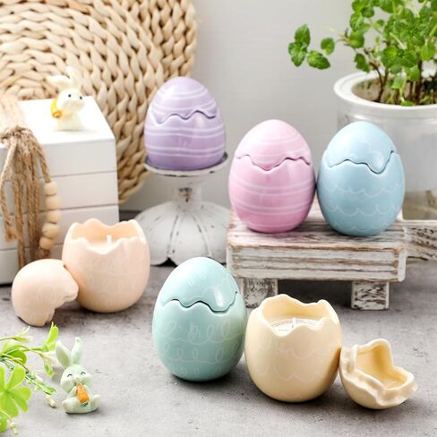 Sumind 6 Pcs Easter Egg Shaped Scented Candles Pastel Vanilla Scented Easter Burning Candles with Lids Gifts Decorations for Women Spring Holiday Birthday Home Party Decor in Saudi Arabia