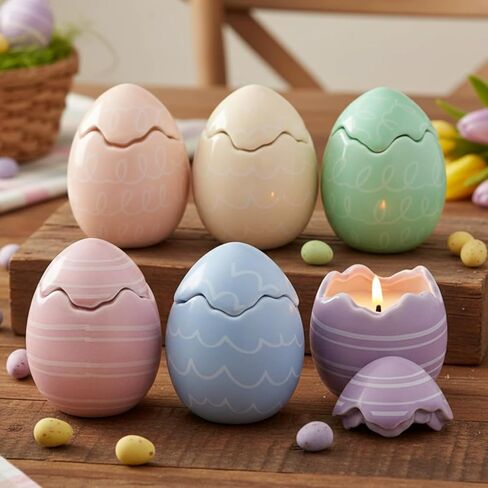 Sumind 6 Pcs Easter Egg Shaped Scented Candles Pastel Vanilla Scented Easter Burning Candles with Lids Gifts Decorations for Women Spring Holiday Birthday Home Party Decor in Saudi Arabia