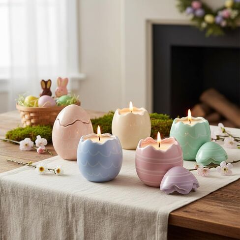 Sumind 6 Pcs Easter Egg Shaped Scented Candles Pastel Vanilla Scented Easter Burning Candles with Lids Gifts Decorations for Women Spring Holiday Birthday Home Party Decor in Saudi Arabia