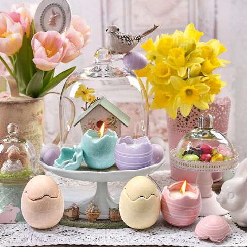 Sumind 6 Pcs Easter Egg Shaped Scented Candles Pastel Vanilla Scented Easter Burning Candles with Lids Gifts Decorations for Women Spring Holiday Birthday Home Party Decor in Saudi Arabia