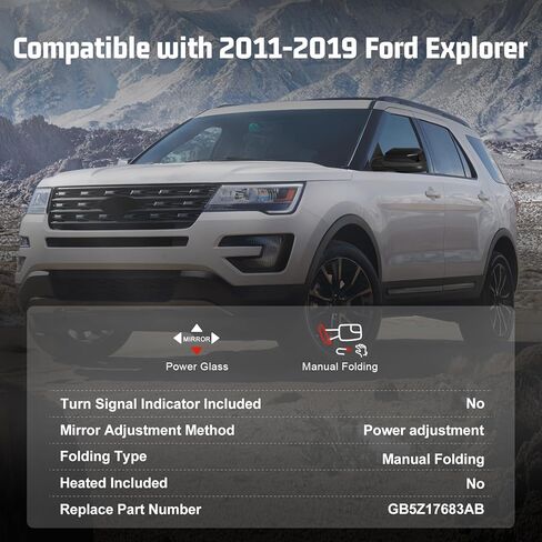 استبدال مرآة باب جانب السائق لسيارة Ford Explorer 2011-2019، قابلة للطي يدويًا، غير ساخنة، بدون ضوء إشارة الانعطاف، 3 دبابيس، أسود لامع، يحل محل GB5Z17683AB in Kuwait