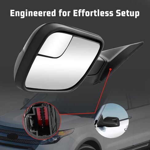 استبدال مرآة باب جانب السائق لسيارة Ford Explorer 2011-2019، قابلة للطي يدويًا، غير ساخنة، بدون ضوء إشارة الانعطاف، 3 دبابيس، أسود لامع، يحل محل GB5Z17683AB in Kuwait