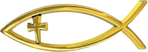 Christian Cross Fish Car Emblem, Weatherproof Auto Jesus Fish Cross Badge Bumper Sticker, Religious Ichthus Sticker Exterior Decoration for Most Vehicles, Car Accessories (Silver) in Kuwait