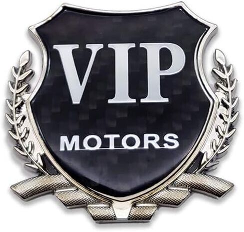 Metal Silver VIP Motors Logo Car Emblem Carbon Fiber Badge Premium 3D Rear Trunk Sticker Auto Side Fender Decal (Gold) in Saudi Arabia