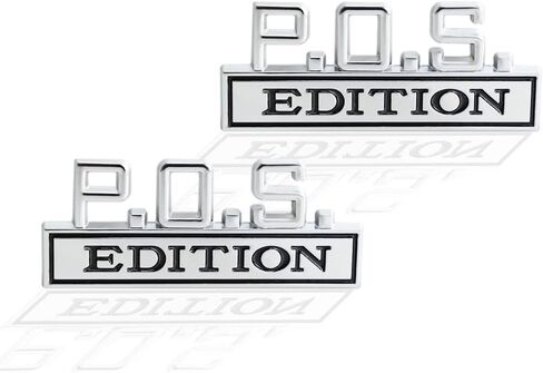 2 Pcs P.O.S. Edition Emblem 3D Metal Badge Decal Sticker Fit for Universal Car Truck SUV Side Rear Front Hood Trunk Door (Silver Black) in Kuwait