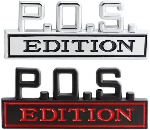 2 Pcs P.O.S. Edition Emblem 3D Metal Badge Decal Sticker Fit for Universal Car Truck SUV Side Rear Front Hood Trunk Door (Silver Black) in Saudi Arabia