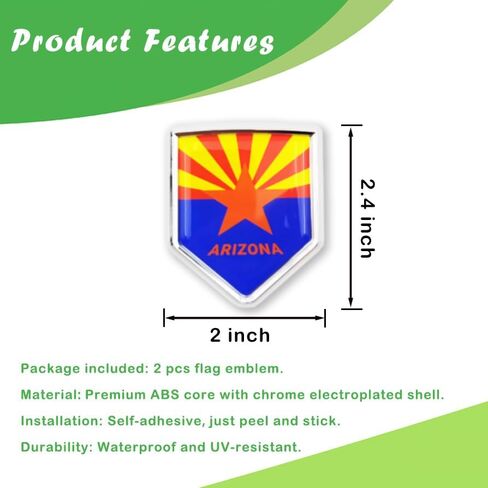 Newperlite Arizona Flag Decal Sticker Car Emblem Arizona Flag Car Decoration Accessories Chrome Shield for Truck Vehicles Cars, 2 Pack in Saudi Arabia