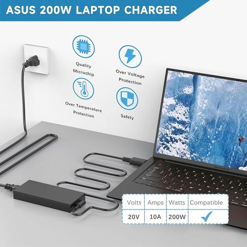 230W ROG Zephyrus Charger for Asus ROG Zephyrus S GX531GW GX701GX GX701GW GX701GV GL702V GX501V Strix Scar II GL704GM-DH74 GL703GM-DS74 Gaming Series Laptop AC Power Adapter Replacement Power Cord in Kuwait