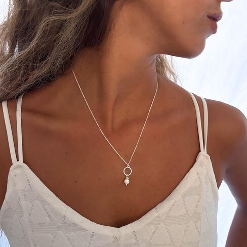 Annika Bella Freshwater Pearl Necklace, Round Pearl Pendant, Sterling Silver Necklaces, Dainty Jewelry for Women, Gift for Her/Girlfriend, Valentine's Day Gifts in Kuwait