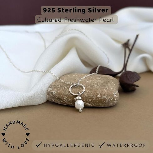 Annika Bella Freshwater Pearl Necklace, Round Pearl Pendant, Sterling Silver Necklaces, Dainty Jewelry for Women, Gift for Her/Girlfriend, Valentine's Day Gifts in Kuwait
