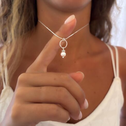 Annika Bella Freshwater Pearl Necklace, Round Pearl Pendant, Sterling Silver Necklaces, Dainty Jewelry for Women, Gift for Her/Girlfriend, Valentine's Day Gifts in Kuwait