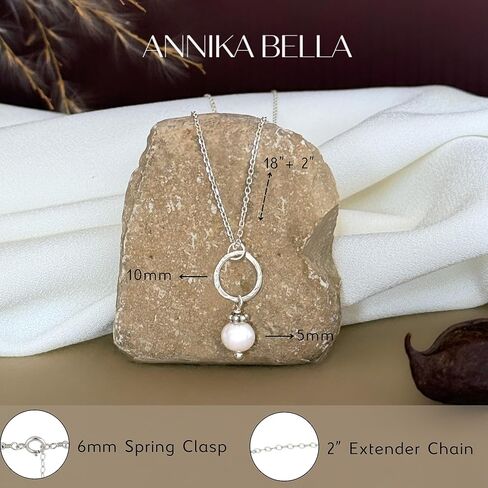 Annika Bella Freshwater Pearl Necklace, Round Pearl Pendant, Sterling Silver Necklaces, Dainty Jewelry for Women, Gift for Her/Girlfriend, Valentine's Day Gifts in Kuwait