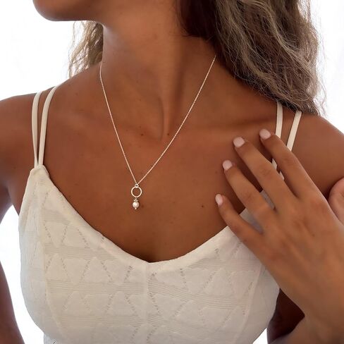 Annika Bella Freshwater Pearl Necklace, Round Pearl Pendant, Sterling Silver Necklaces, Dainty Jewelry for Women, Gift for Her/Girlfriend, Valentine's Day Gifts in Kuwait
