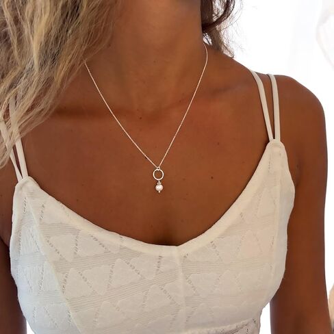 Annika Bella Freshwater Pearl Necklace, Round Pearl Pendant, Sterling Silver Necklaces, Dainty Jewelry for Women, Gift for Her/Girlfriend, Valentine's Day Gifts in Kuwait