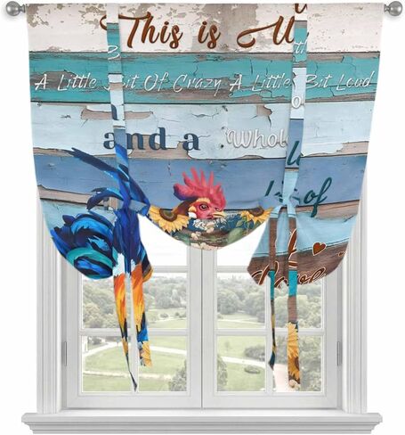 Sunflowers Chickens Tie Up Curtains for Window, Farms Animal Wooden Grain Cabin Thermal Insulated Balloon Shade Adjustable Rod Pocket Curtains Valance Panels for Kitchen Bathroom Café 42'' x 45'' in Saudi Arabia