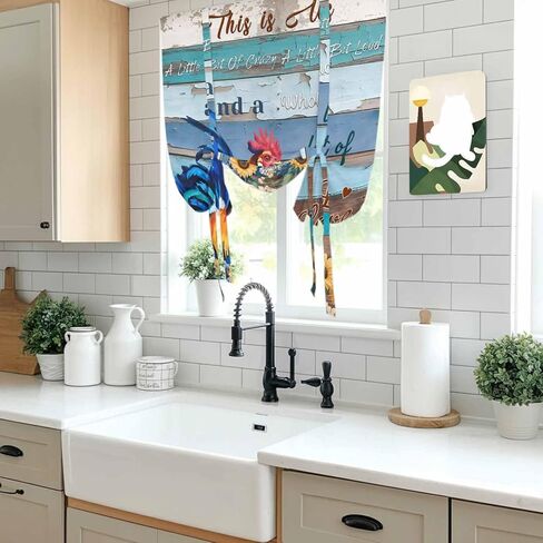 Sunflowers Chickens Tie Up Curtains for Window, Farms Animal Wooden Grain Cabin Thermal Insulated Balloon Shade Adjustable Rod Pocket Curtains Valance Panels for Kitchen Bathroom Café 42'' x 45'' in Saudi Arabia