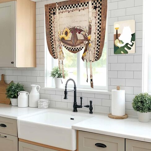 Texas Star Vintage Tie Up Curtains for Window, Sunflower Checkered Stars Retro Art Thermal Insulated Balloon Shade Adjustable Rod Pocket Curtains Valance Panels for Kitchen Bathroom Café 42'' x 54'' in Saudi Arabia