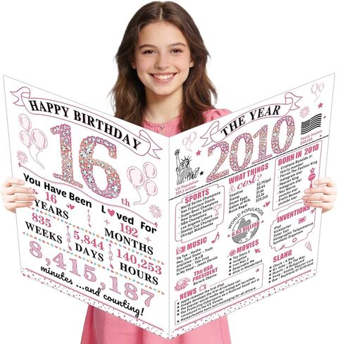 Large 10th Birthday Cards for Girls, Happy 10th Birthday Greeting Card with Envelope Jumbo 2016 Ten Guest Book Funny 10 Year Old Bday Gifts Decorations for Daughter Granddaughter Niece Sister in Saudi Arabia