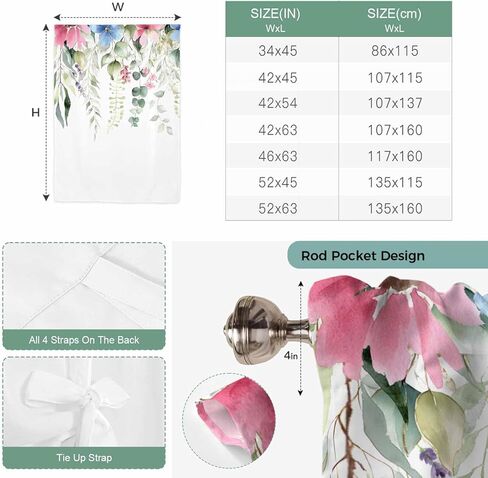 Spring Eucalyptus Leaves Tie Up Curtains for Window, Pastoral Floral Botanical Rustic Thermal Balloon Shade Adjustable Rod Pocket Curtains Valance Panels for Kitchen Bathroom Café 52'' x 63'' in Saudi Arabia