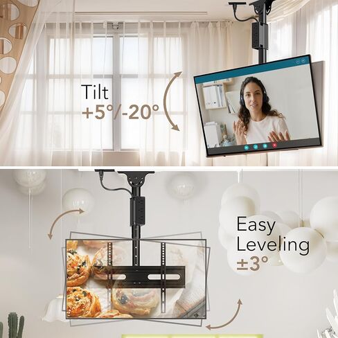 TV Ceiling Mount Adjustable Bracket Fits Most LED, LCD, OLED and Plasma Flat Screen Display 26 to 65 Inch, Maximum Load Capacity 88 Lbs, Mounting Holes 400x400mm (AX11TB01), Black in Kuwait