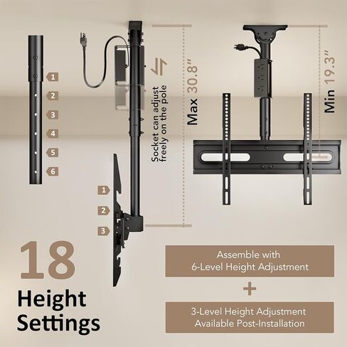 TV Ceiling Mount Adjustable Bracket Fits Most LED, LCD, OLED and Plasma Flat Screen Display 26 to 65 Inch, Maximum Load Capacity 88 Lbs, Mounting Holes 400x400mm (AX11TB01), Black in Kuwait