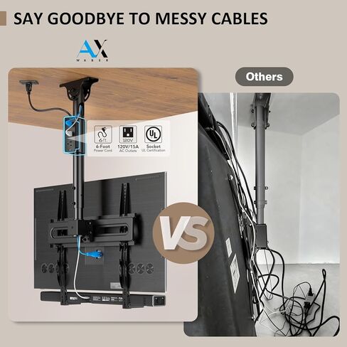 TV Ceiling Mount Adjustable Bracket Fits Most LED, LCD, OLED and Plasma Flat Screen Display 26 to 65 Inch, Maximum Load Capacity 88 Lbs, Mounting Holes 400x400mm (AX11TB01), Black in Kuwait