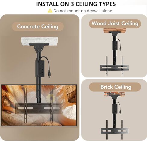 TV Ceiling Mount Adjustable Bracket Fits Most LED, LCD, OLED and Plasma Flat Screen Display 26 to 65 Inch, Maximum Load Capacity 88 Lbs, Mounting Holes 400x400mm (AX11TB01), Black in Kuwait