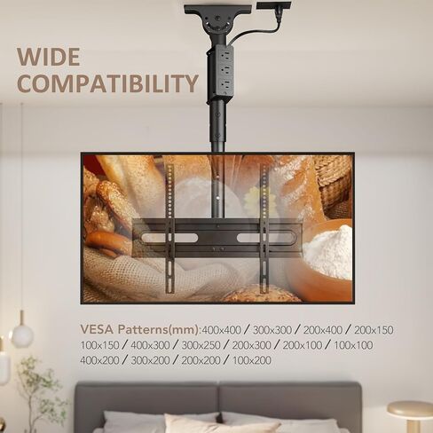 TV Ceiling Mount Adjustable Bracket Fits Most LED, LCD, OLED and Plasma Flat Screen Display 26 to 65 Inch, Maximum Load Capacity 88 Lbs, Mounting Holes 400x400mm (AX11TB01), Black in Kuwait