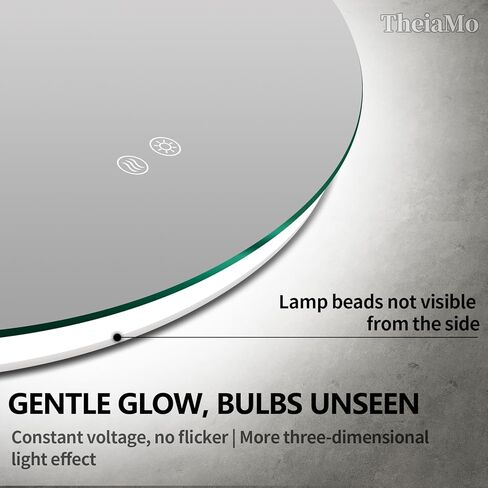 Round LED Mirror for Bathroom, 30" Circle Frameless Backlit Mirror with Lights, Wall Mounted Vanity Mirror, 3 Colors, Dimmable, Anti-Fog, IP65 Waterproof, Memory Function, UL Listed in Kuwait