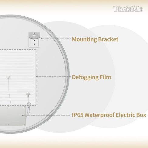 Round LED Mirror for Bathroom, 30" Circle Frameless Backlit Mirror with Lights, Wall Mounted Vanity Mirror, 3 Colors, Dimmable, Anti-Fog, IP65 Waterproof, Memory Function, UL Listed in Kuwait