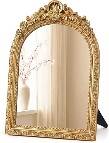 Baroque Gold Tabletop Mirror, Ornate Antique Vanity Mirror with Stand, Decorative Makeup Accessory for Desk, Dresser & Vintage Room Decor in Saudi Arabia