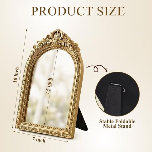 Baroque Gold Tabletop Mirror, Ornate Antique Vanity Mirror with Stand, Decorative Makeup Accessory for Desk, Dresser & Vintage Room Decor in Saudi Arabia
