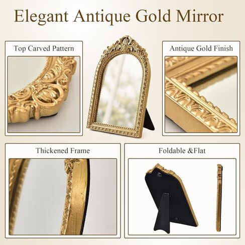 Baroque Gold Tabletop Mirror, Ornate Antique Vanity Mirror with Stand, Decorative Makeup Accessory for Desk, Dresser & Vintage Room Decor in Saudi Arabia