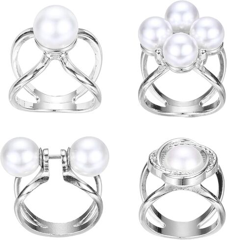 PATIKIL Scarf Rings for Women, Pearl Flower Scarf Ring Buckle and Slides for Women Metal T-shirt Ties Clip for Dress Coat in Saudi Arabia