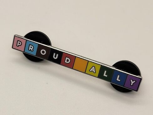 Proud Ally Enamel Lapel Pin with Rainbow Pride Colors for LGBTQ and Trans Rights Support in Saudi Arabia