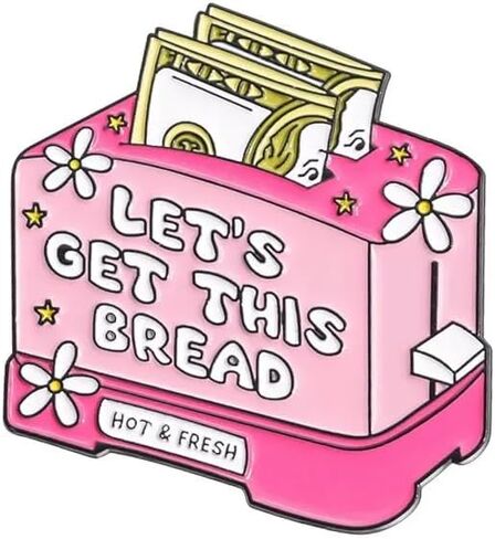 Let's Get This Bread Enamel Pin, Funny Motivational Brooch Badge, Pink Toaster Design, 1.18 x 1.06 inch in Saudi Arabia