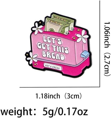 Let's Get This Bread Enamel Pin, Funny Motivational Brooch Badge, Pink Toaster Design, 1.18 x 1.06 inch in Saudi Arabia